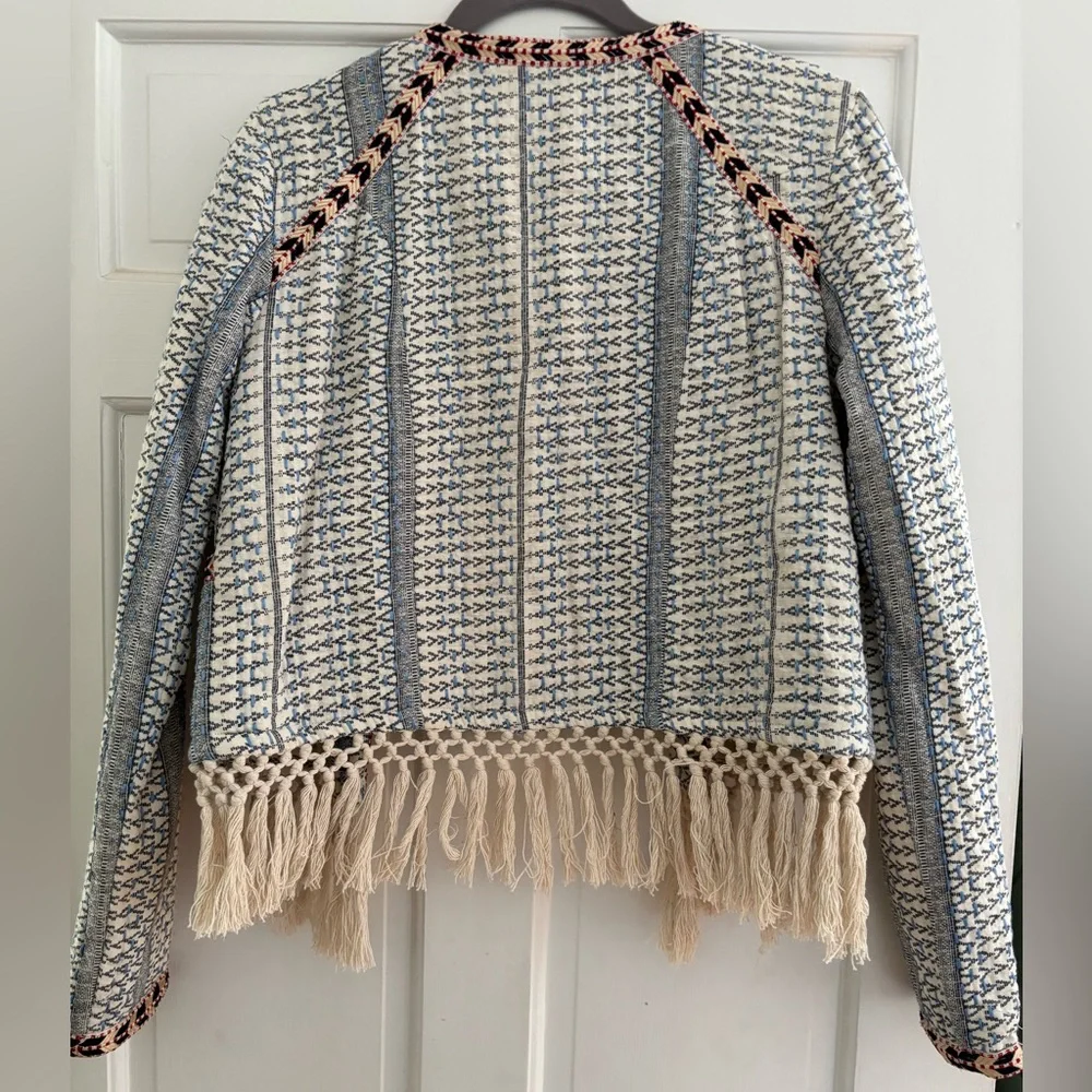 Tularosa Blue and Cream Fringed Blazer - Picture 2 of 4